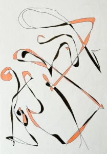 Orange and green, abstract line drawing