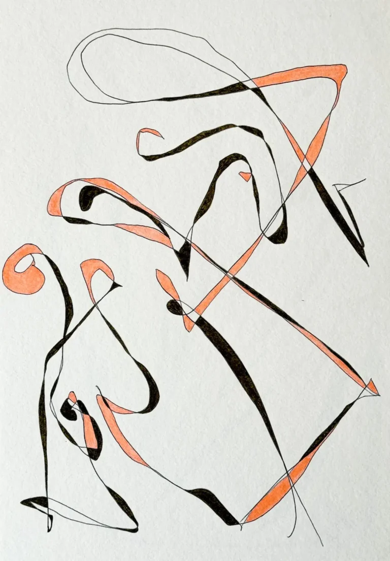 Orange and green, abstract line drawing