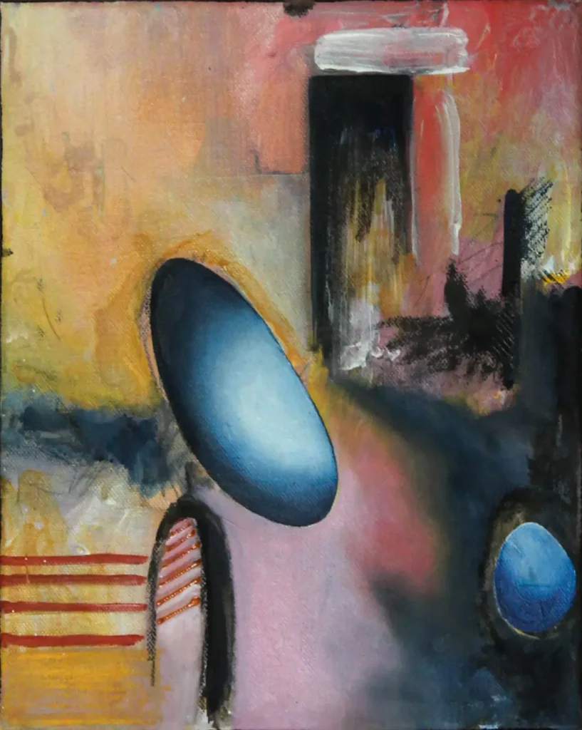 Abstract, orange and blue painting