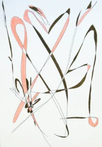 Orange and green, abstract line drawing