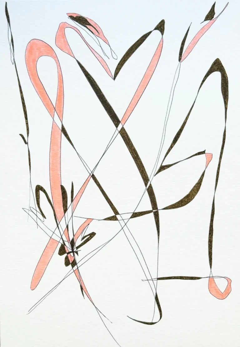 Orange and green, abstract line drawing