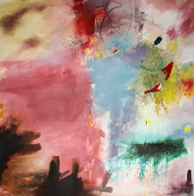 Abstract, light blue and pink, expressive painting