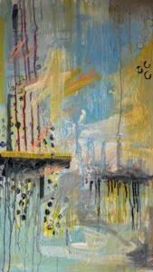 Abstract, yellow and blue painting