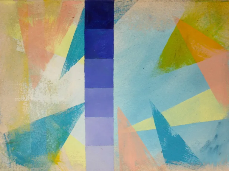 Abstract, blue and yellow with squares and triangles painting