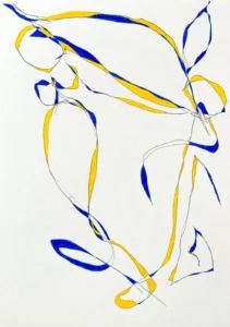 Blue and yellow, abstract, line drawing