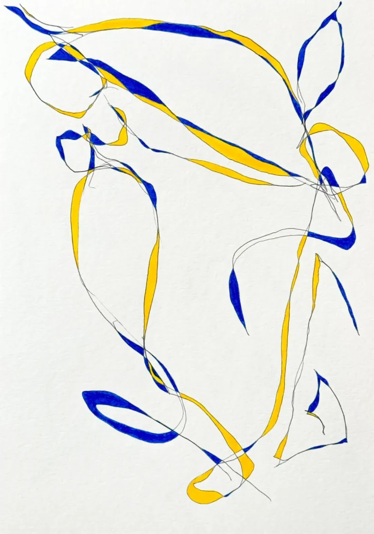 Blue and yellow, abstract, line drawing