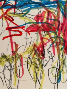 Abstract, red and blue lines, painting