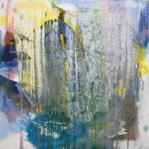 Abstract, white based and blue, atmospheric largescale painting