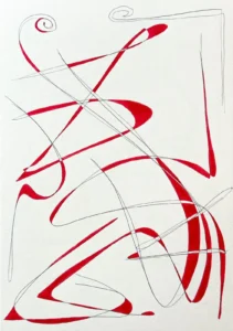 Black and red, abstract line drawing