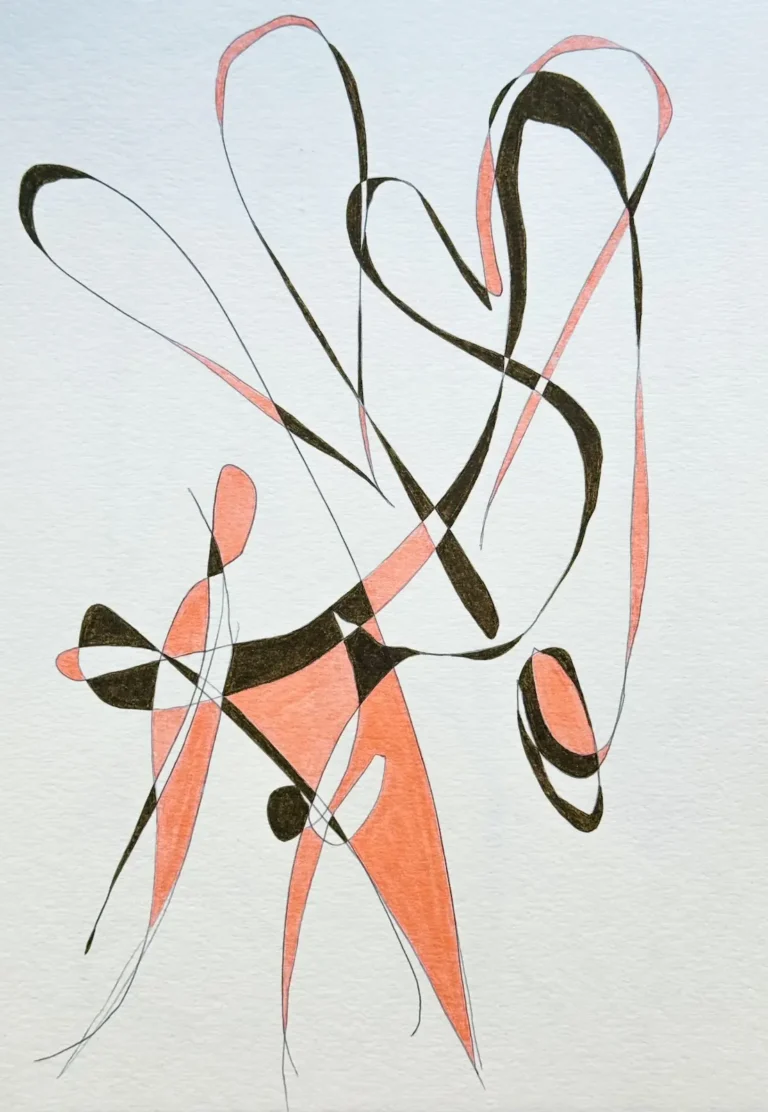 Orange and green, abstract line drawing