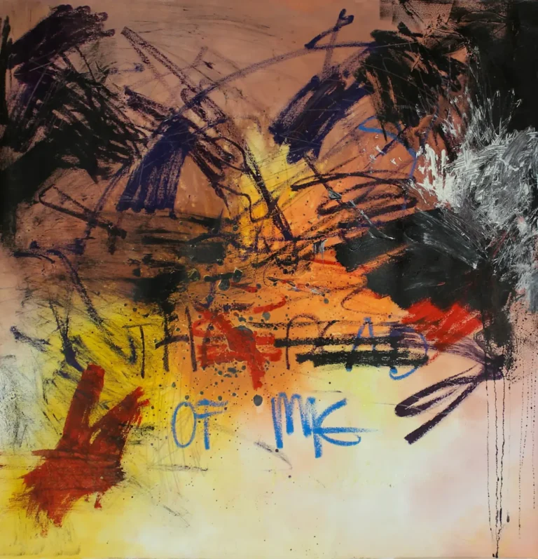 Abstract, yellow, orange and black, atmospheric largescale painting