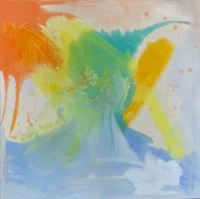 Abstract, light blue and orange, amtospheric largescale painting