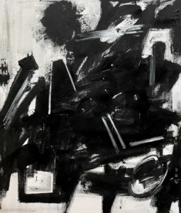 Black and white, long, abstract painting