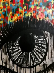 Abstract painting of a black and white pupil