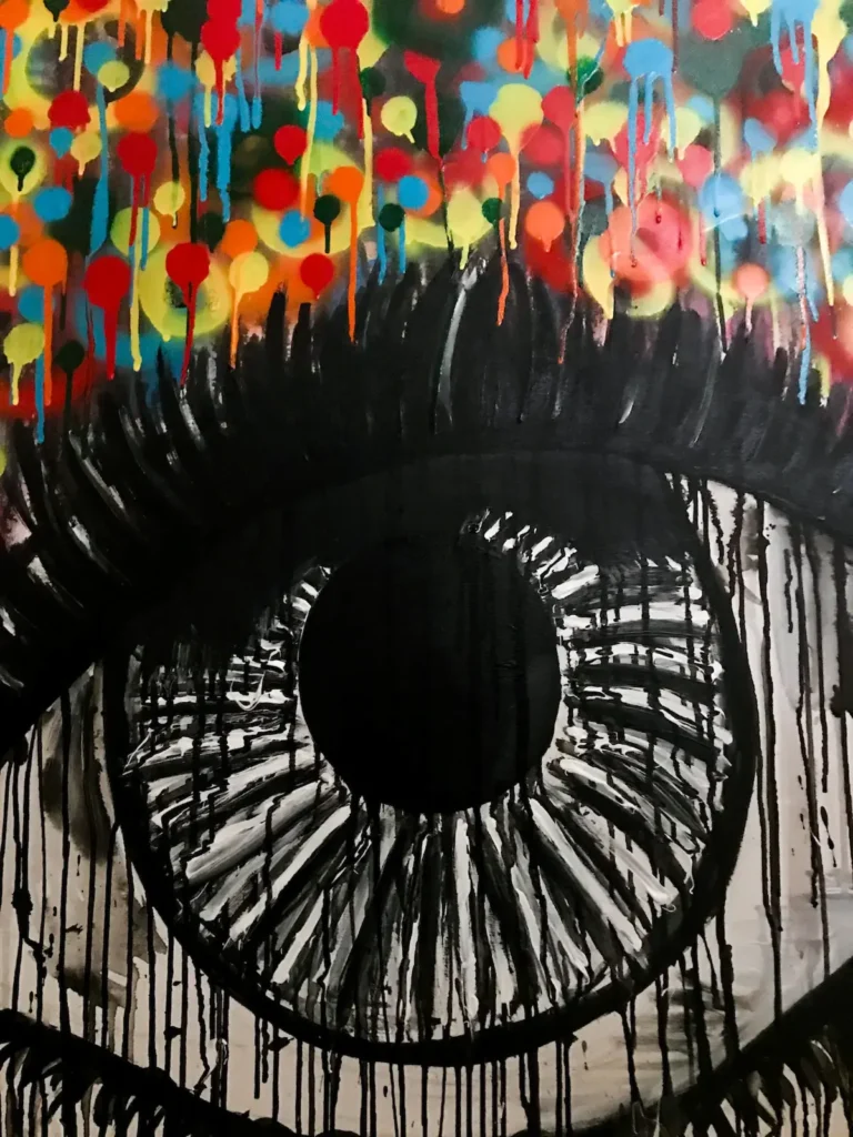 Abstract painting of a black and white pupil