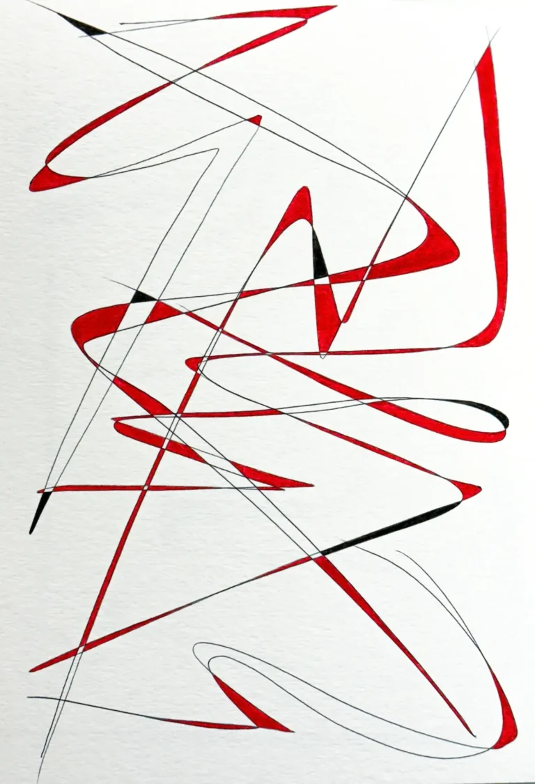Red and black, abstract line drawing