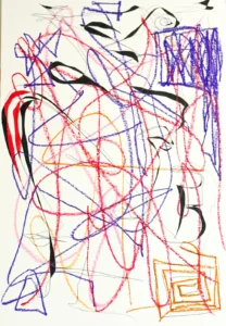 Red and purple, abstract line drawing