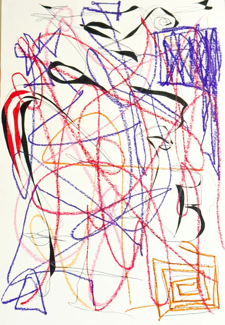 Red and purple, abstract line drawing