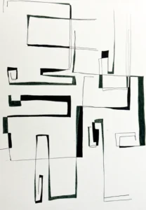 Black and dark grey, abstract line drawing