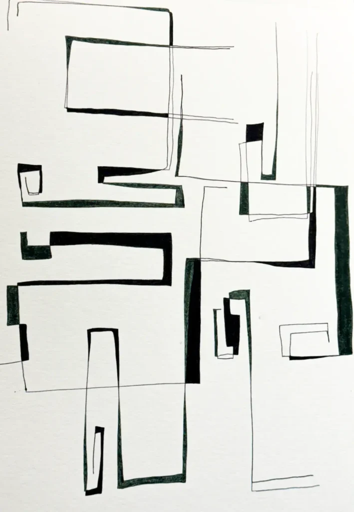 Black and dark grey, abstract line drawing