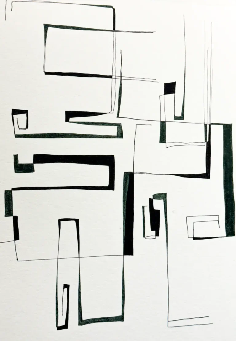 Black and dark grey, abstract line drawing