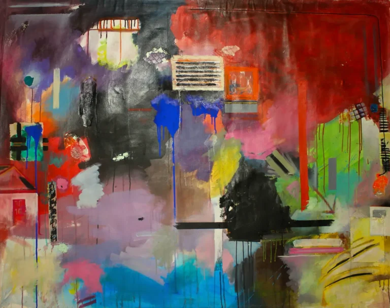 Abstract, colourful, vibrant, mixed media painting